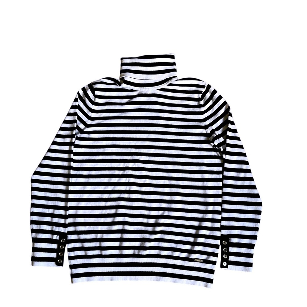Tommy Hilfiger Striped Turtleneck Sweater L Nautical Parisian Preppy Breton
